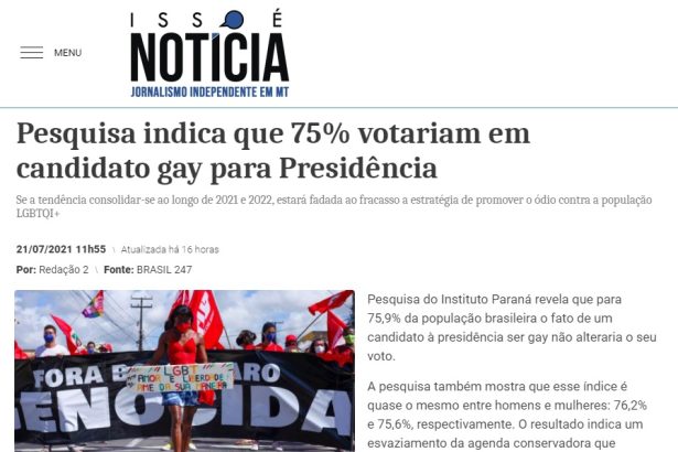 Isso é Notícia divulga pesquisa realizado pela Paraná Pesquisas