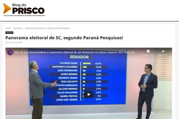 Blog do Prisco divulga pesquisa realizado pela Paraná Pesquisas