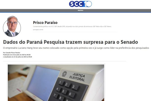 SCC10 divulga pesquisa realizado pela Paraná Pesquisas