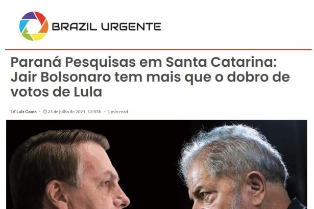 Brazil Urgente divulga pesquisa realizado pela Paraná Pesquisas