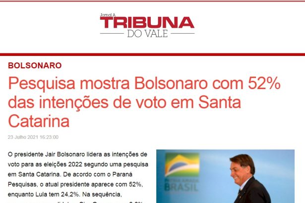 Jornal A Tribuna do Vale divulga pesquisa realizado pela Paraná Pesquisas