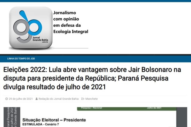 Jornal Grande Bahia divulga pesquisa realizado pela Paraná Pesquisas