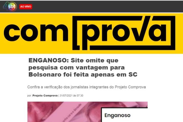 Portal SBT divulga pesquisa realizado pela Paraná Pesquisas