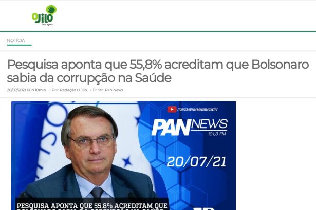 Portal O Jiló cita pesquisa realizado pela Paraná Pesquisas