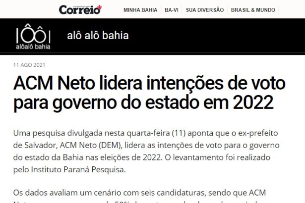 Alô Alô Bahia divulga pesquisa realizado pela Paraná Pesquisas