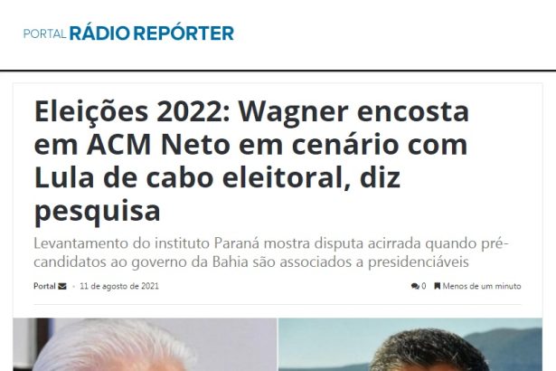 Portal Rádio Repórter divulga pesquisa realizado pela Paraná Pesquisas