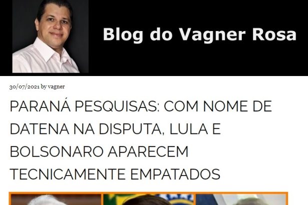 Blog do Vagner Rosa divulga pesquisa realizado pela Paraná Pesquisas