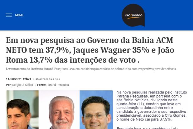 Prozeando divulga pesquisa realizado pela Paraná Pesquisas