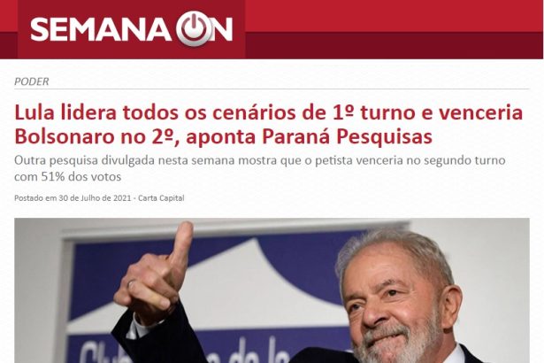 Semana On divulga pesquisa realizado pela Paraná Pesquisas