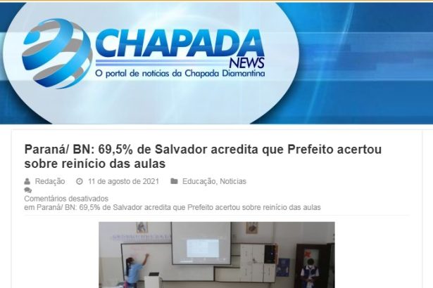 Chapada News divulga pesquisa realizado pela Paraná Pesquisas