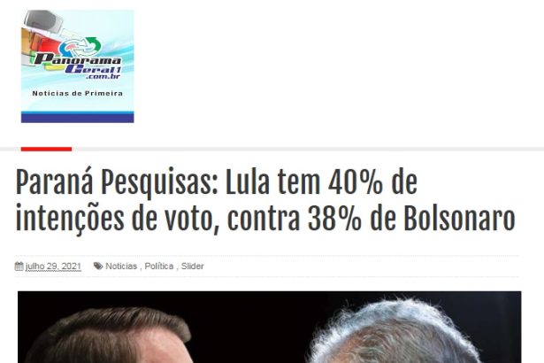 Panorama Geral 1 divulga pesquisa realizado pela Paraná Pesquisas