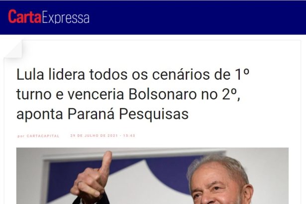 Carta Capital divulga pesquisa realizado pela Paraná Pesquisas