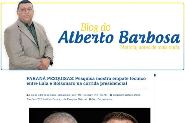 Blog do Alberto Barbosa divulga pesquisa realizado pela Paraná Pesquisas