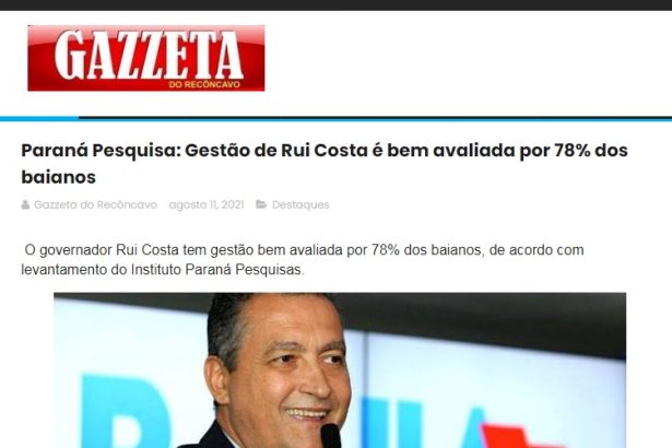 Gazzeta do Recôncavo divulga pesquisa realizado pela Paraná Pesquisas