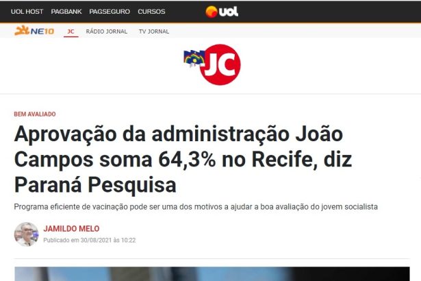 Blog de Jamildo - UOL divulga pesquisa realizado pela Paraná Pesquisas