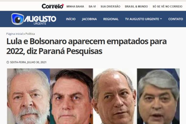 Augusto Urgente divulga pesquisa realizado pela Paraná Pesquisas