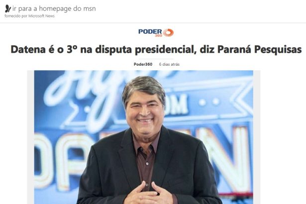 Portal MSN divulga pesquisa realizado pela Paraná Pesquisas
