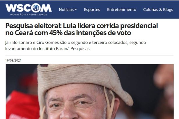 Portal WSCOM divulga pesquisa realizado pela Paraná Pesquisas