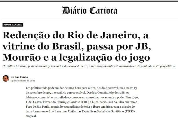 Diário Carioca cita pesquisa realizado pela Paraná Pesquisas