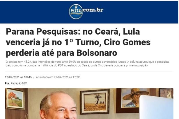 ND1.com.br divulga pesquisa realizado pela Paraná Pesquisas