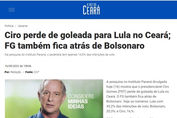 A Voz do Ceará divulga pesquisa realizado pela Paraná Pesquisas