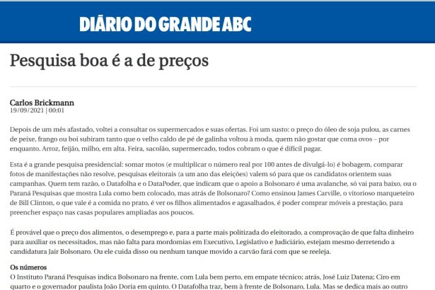 Diário do Grande ABC divulga pesquisa realizado pela Paraná Pesquisas