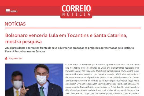 Correio Notícia divulga pesquisa realizado pela Paraná Pesquisas