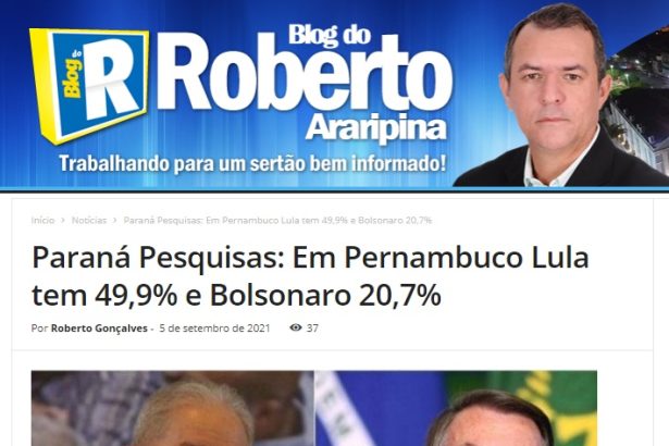 Blog do Roberto Araripina divulga pesquisa realizado pela Paraná Pesquisas