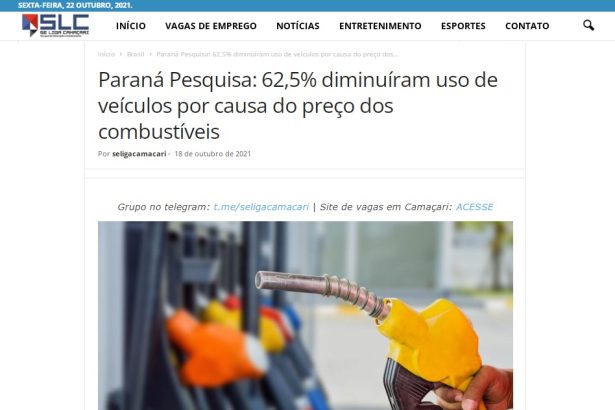 O site Se Liga Camaçari divulga pesquisa nacional realizado pela Paraná Pesquisas