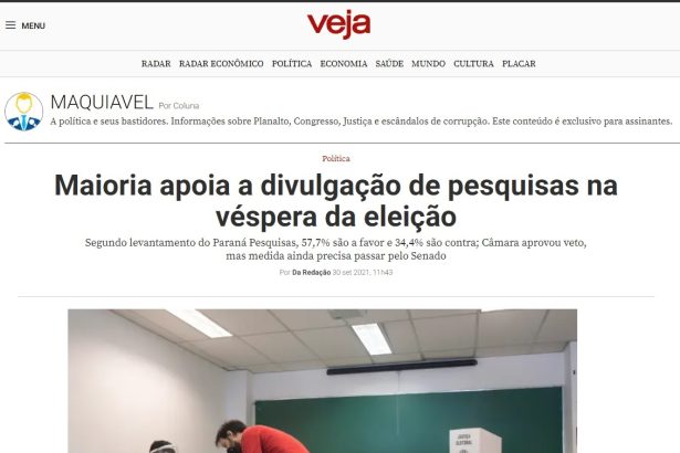 Veja.com divulga pesquisa realizado pela Paraná Pesquisas