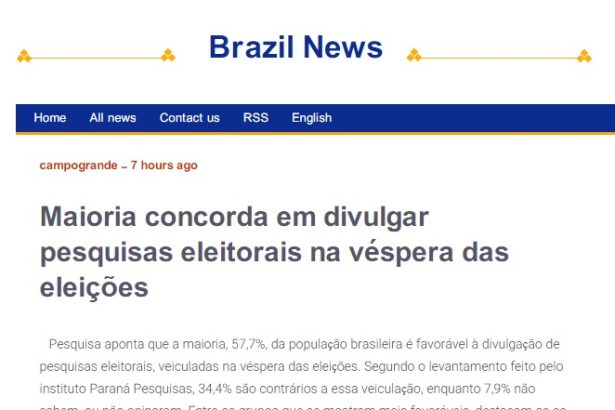 Brazil News divulga pesquisa realizado pela Paraná Pesquisas