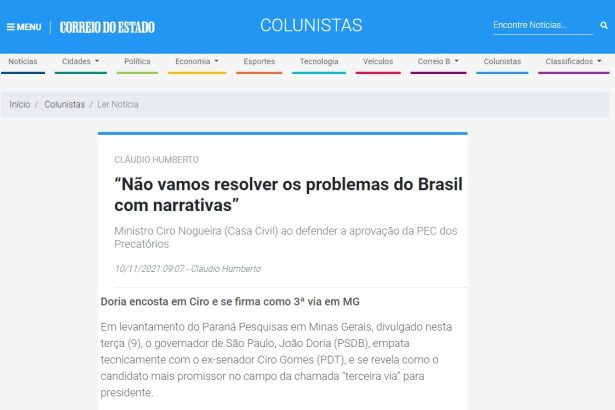 Correio do Estado divulga pesquisa realizada pela Paraná Pesquisas