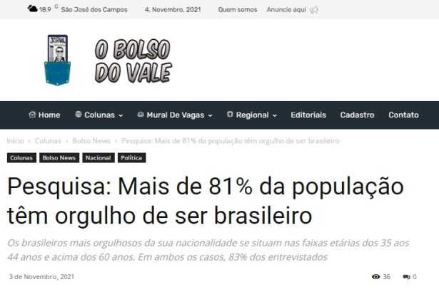 Jornal O Bolso do Vale divulga pesquisa nacional realizado pela Paraná Pesquisas