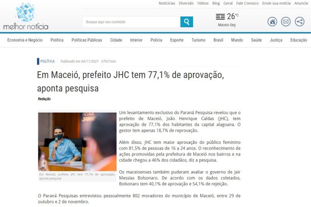Melhor Notícia divulga pesquisa realizado pela Paraná Pesquisas