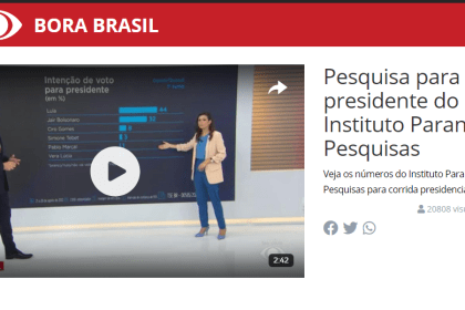 Bora Brasil divulga pesquisa realizada pela Paraná Pesquisas.
