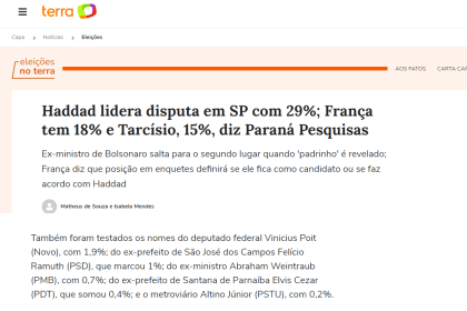 Terra cita pesquisa realizada pela Paraná Pesquisas.
