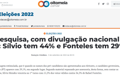 Oito Meia cita pesquisa realizada pela Paraná Pesquisas.