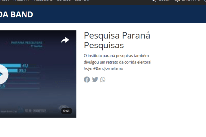 Jornal da Band cita pesquisa realizada pela Paraná Pesquisas.