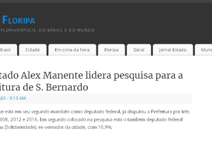 Jornal de Floripa cita pesquisa realizada pela Paraná Pesquisas.