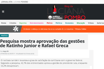 Luciana Pombo cita pesquisa realizada pela Paraná Pesquisas.