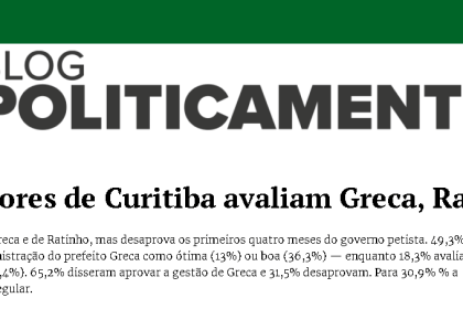 Blog Politicamente cita pesquisa realizada pela Paraná Pesquisas.