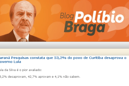 Blog Políbio Braga cita pesquisa realizada pela Paraná Pesquisas.