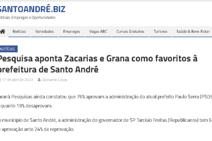 Santo André.Biz cita pesquisa realizada pela Paraná Pesquisas.