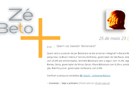 Blog Zé Beto cita pesquisa realizada pela Paraná Pesquisas.
