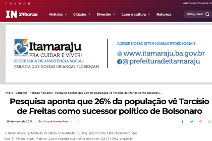 Itamaraju Notícias cita pesquisa realizada pela Paraná Pesquisas.