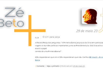 Blog Zé Beto cita pesquisa realizada pela Paraná Pesquisas.