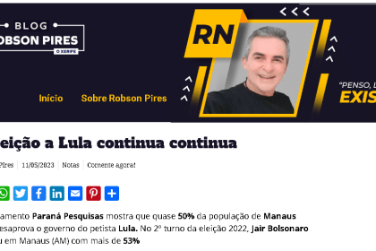 Blog Robson Pires cita pesquisa realizada pela Paraná Pesquisas.