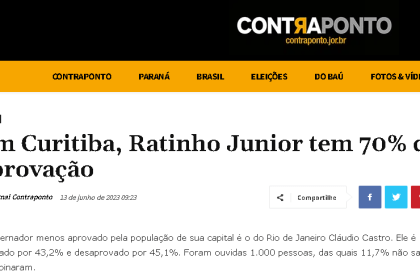 Contra Ponto cita pesquisa realizada pela Paraná Pesquisas.