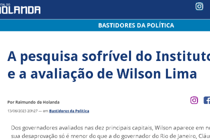 Portal do Holanda cita pesquisa realizada pela Paraná Pesquisas.