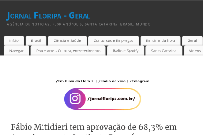 Jornal Floripa cita pesquisa realizada pela Paraná Pesquisas.
